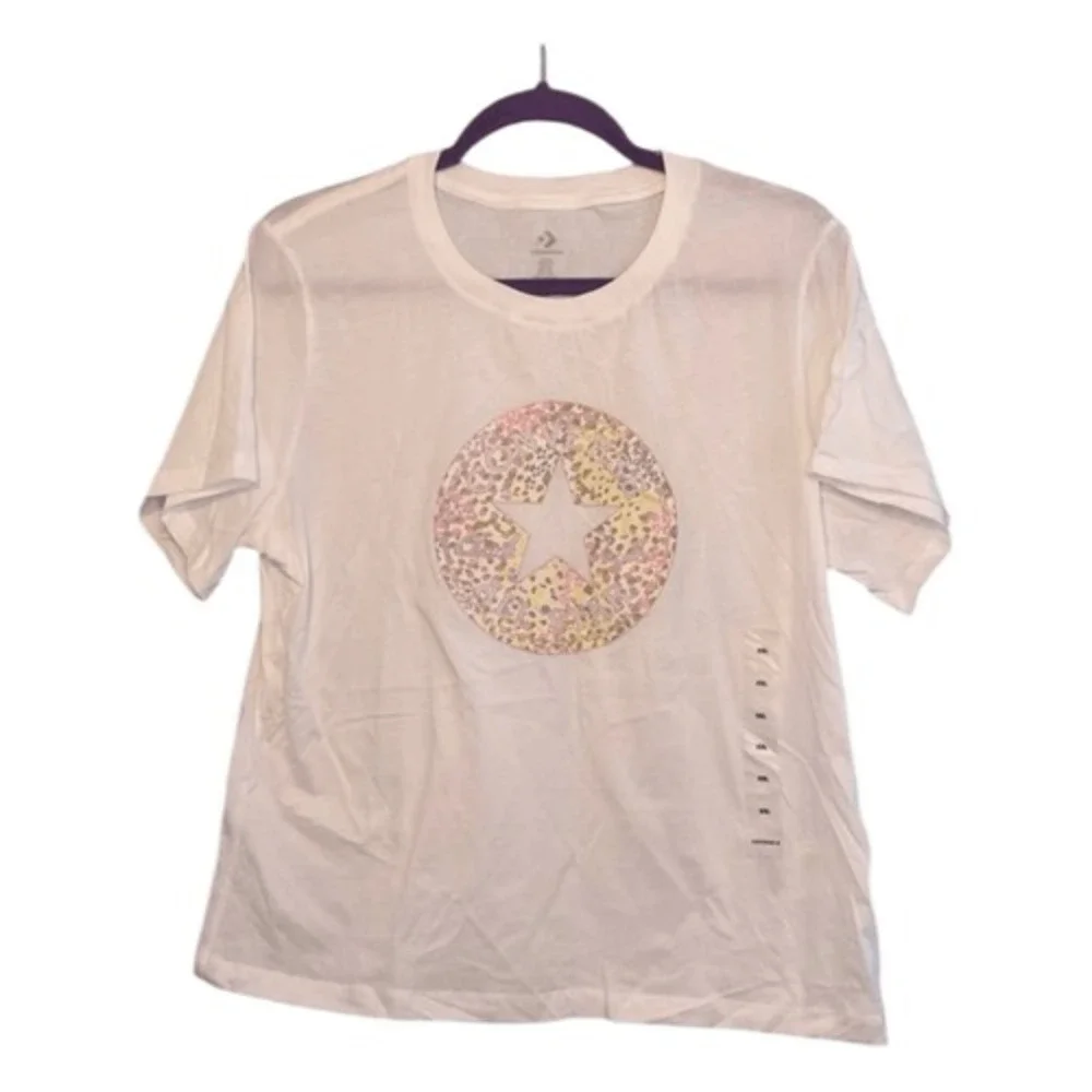 Converse Floral Logo‎ Graphic Tee White Pink Yellow Knit Short Sleeve XXL